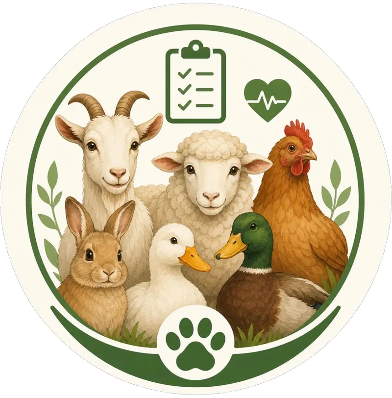 FarmTrack-App-Icon mit Ziege, Schaf, Huhn, Kaninchen und Enten